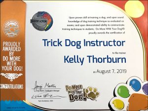Tricks Dog Instructor Certificate for Kelly Thorburn